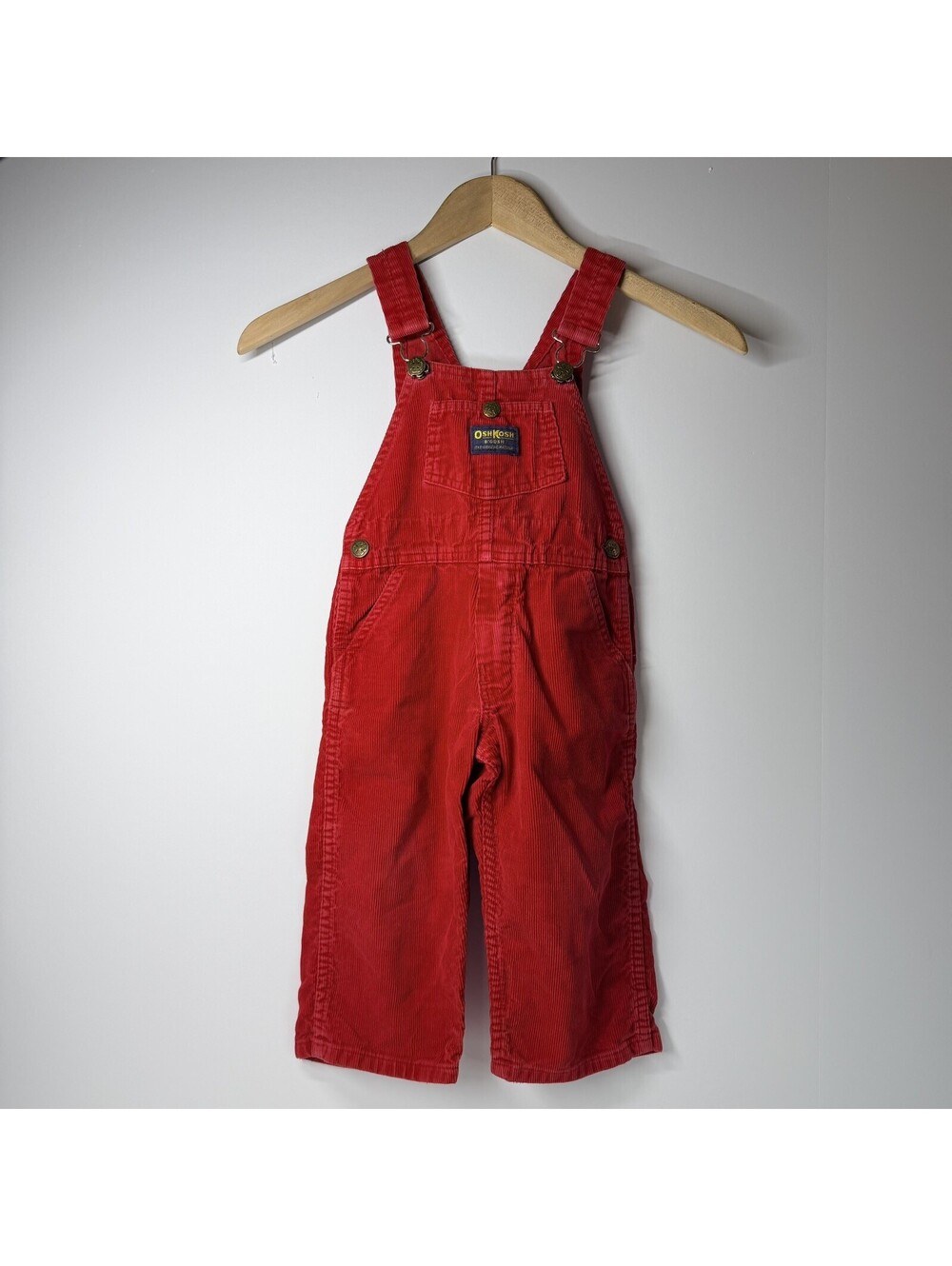 Vintage OshKosh B’Gosh Kids Size 3 Red Corduroy Overalls Vestbak USA